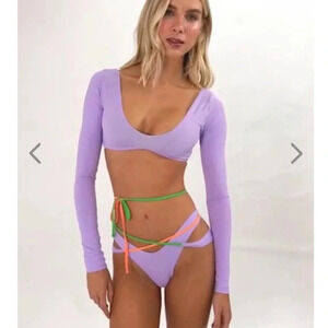 Lilac Long-Sleeve Bikini Top & Strappy Bottom Set NWT